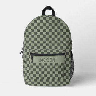 Sagegrünes Schachbrettmuster Individueller Name Ju Bedruckter Rucksack