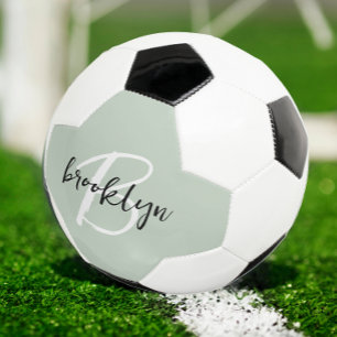 Sagegrünes Schwarz-Weiß-Schrift-Monogramm Fußball