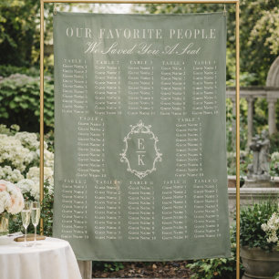 Sagegrünes Stoff Hochzeit Sitzplan Banner Wandteppich