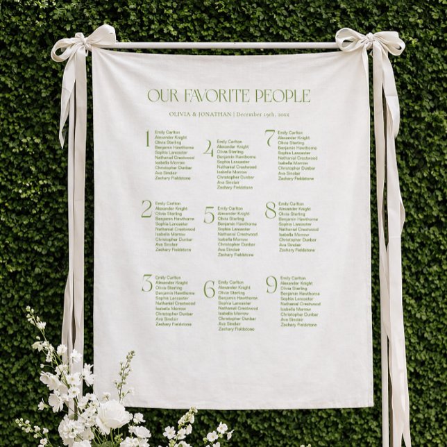 Sagegrünes Stoff Hochzeit Sitzplan Wandteppich (Von Creator hochgeladen)