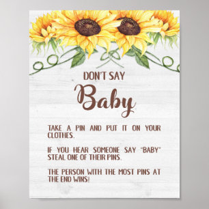 SAGEN SIE NICHT BABY Sunflower Shower Game Sign BU Poster