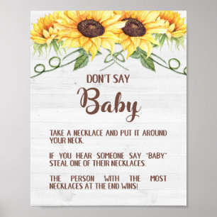 SAGEN SIE NICHT BABY Sunflower Shower Game Sign NE Poster
