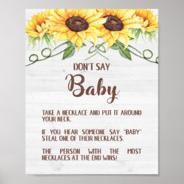 SAGEN SIE NICHT BABY Sunflower Shower Game Sign NE Poster