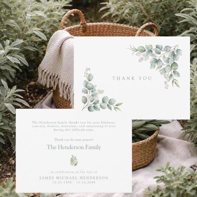 SageSimple Greenery Funeral Personalized Thank You Dankeskarte (Von Creator hochgeladen)