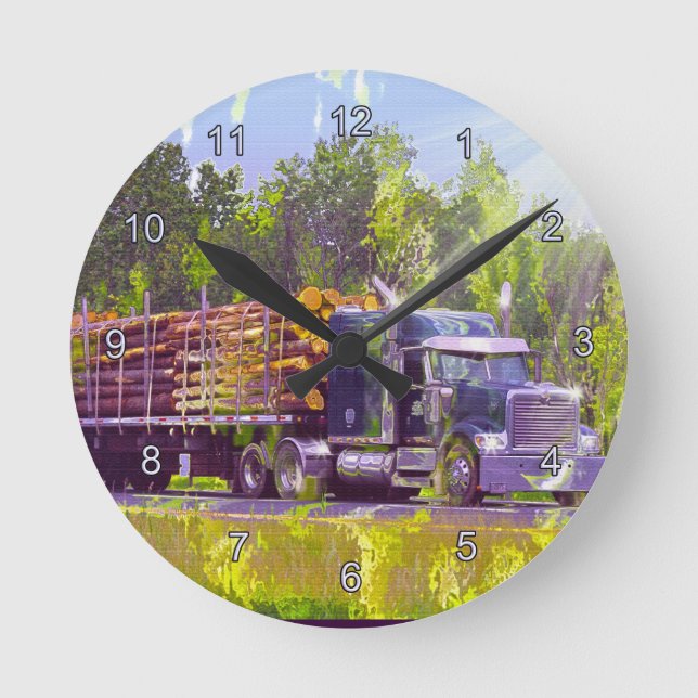 Sägewerk Lumber Logging LKW-Wandsperre Runde Wanduhr (Vorderseite)