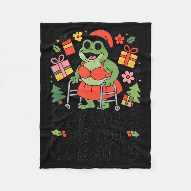 Sagging But Still Gagging Funny Christmas Frog Hol Fleecedecke (Vorderseite)