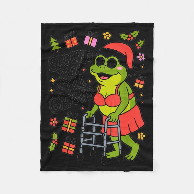 Sagging But Still Gagging Funny Christmas Frog Hol Fleecedecke (Vorderseite)