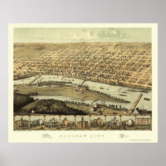 Saginaw, MI Panoramic Map - 1867 Poster (Vorne)