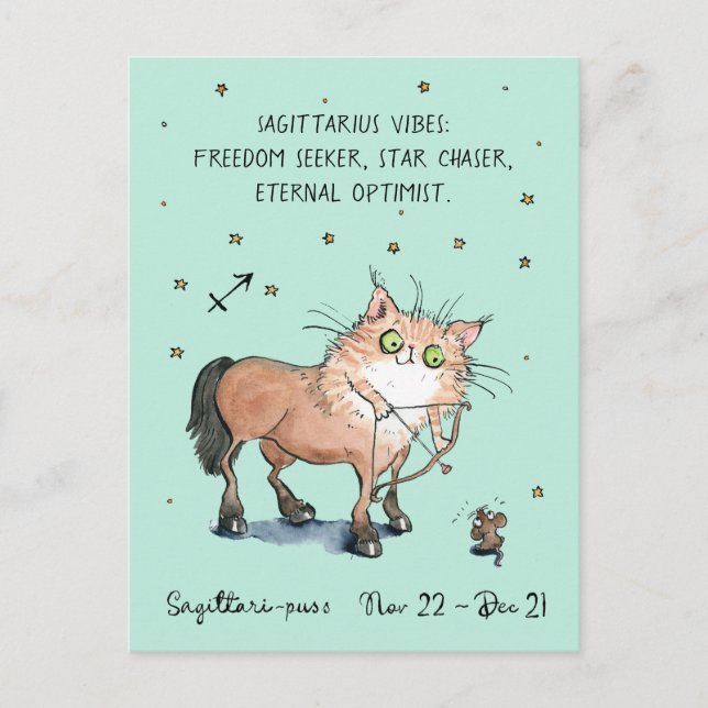 Sagittarier Postkarte Zodiac Cat Star-Zeichen Post (Vorderseite)