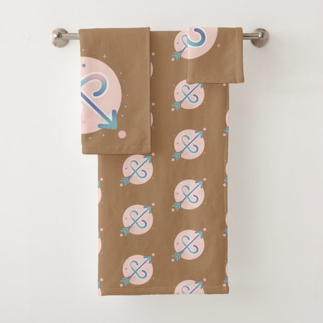 SAGITTARIUS, abstrakte Gestaltung des Zodiakzeiche Badhandtuch Set (Insitu)