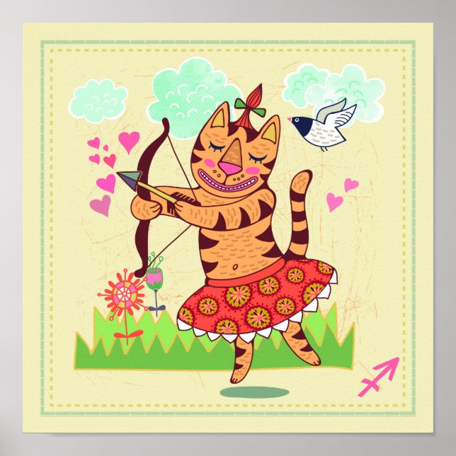 Sagittarius Archer Cat Zodiac Kinderzimmer Print Poster (Vorne)