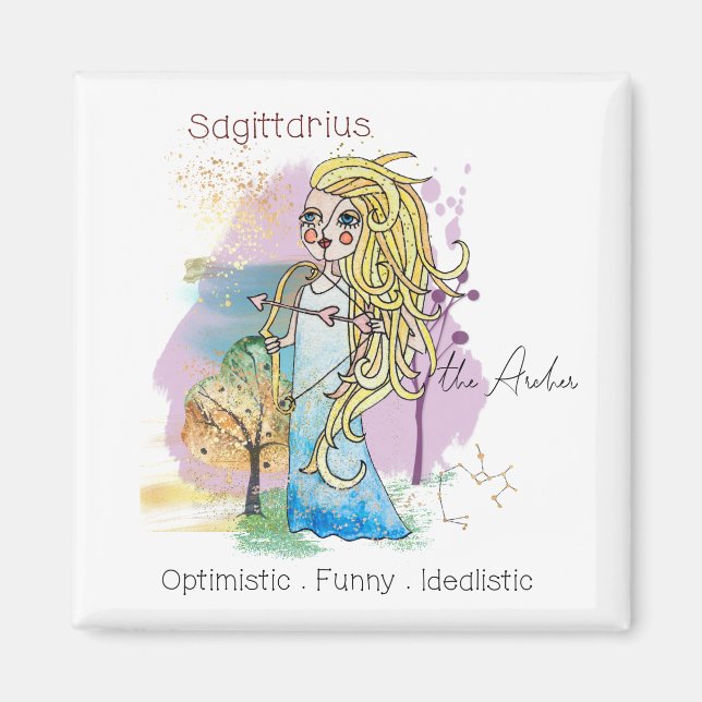 Sagittarius Archer Zodiac Whimsical Girl Mystical Magnet (Vorne)