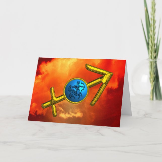 SAGITTARIUS Blautürkis, Gold Zodiac Geburtstag Karte (Vorderseite)
