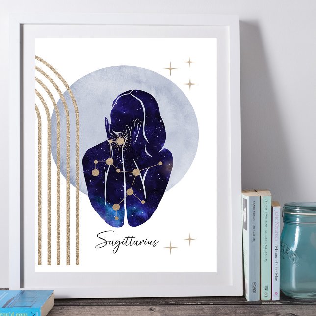Sagittarius Blue Feminine Zodiac Design Poster (Von Creator hochgeladen)
