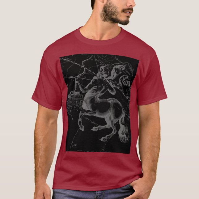 Sagittarius Constellation Map von Hevelius auf Bla T-Shirt (Vorderseite)