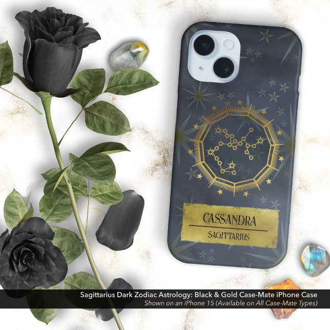 Sagittarius Dark Zodiac Astrologie: Schwarz & Gold Case-Mate iPhone Hülle (Sagittarius Dark Zodiac & Astrology Black & Gold Case-Mate iPhone Case Personalized with Your Name)
