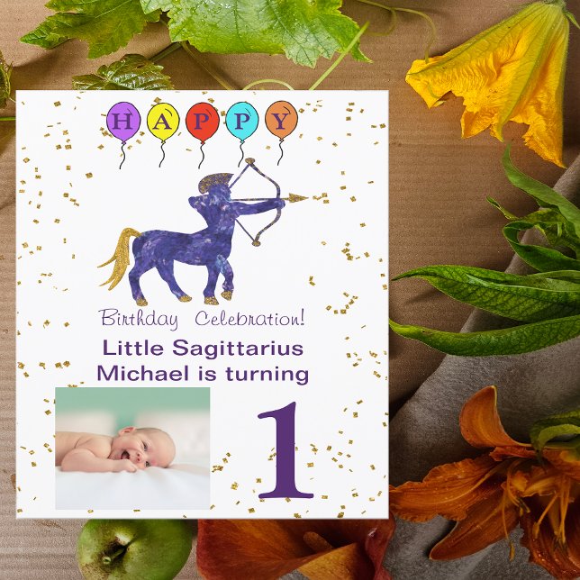 Sagittarius Erstgeburt Gold & Ballons Einladung (Von Creator hochgeladen)