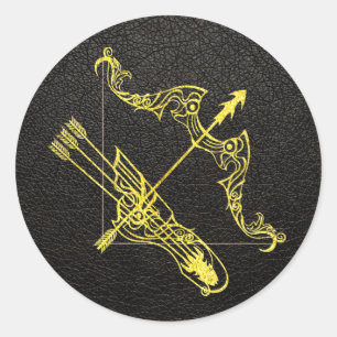 Sagittarius Gold auf Leder Runder Aufkleber