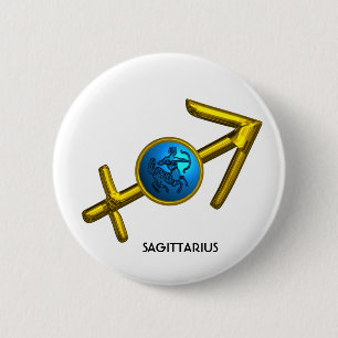 SAGITTARIUS, GOLD BLAUE ZODIAC GEBURTSTAGSIGN BUTTON