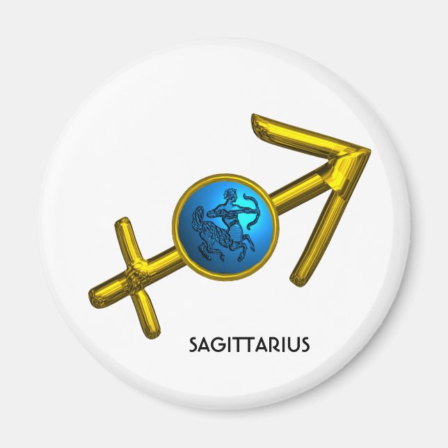 SAGITTARIUS, GOLD BLAUE ZODIAC GEBURTSTAGSIGN MAGNET (Vorne)
