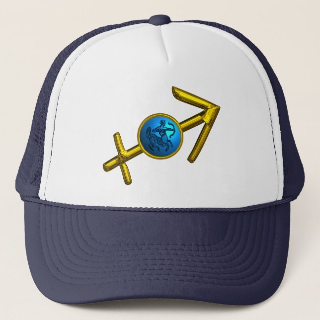 SAGITTARIUS, GOLD BLAUE ZODIAC GEBURTSTAGSIGN TRUCKERKAPPE (Vorderseite)
