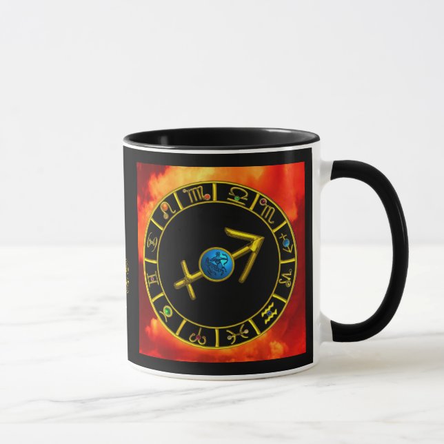 SAGITTARIUS Gold Blue Zodiac Jewel Astrologie Char Tasse (Rechts)