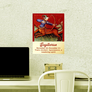 Sagittarius Horoscope Zodiac Medieval Artwork 12x1 Foliendrucke