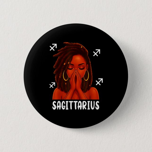 Sagittarius Loc'd Black Woman Pray Christian Zodia Button (Vorderseite)
