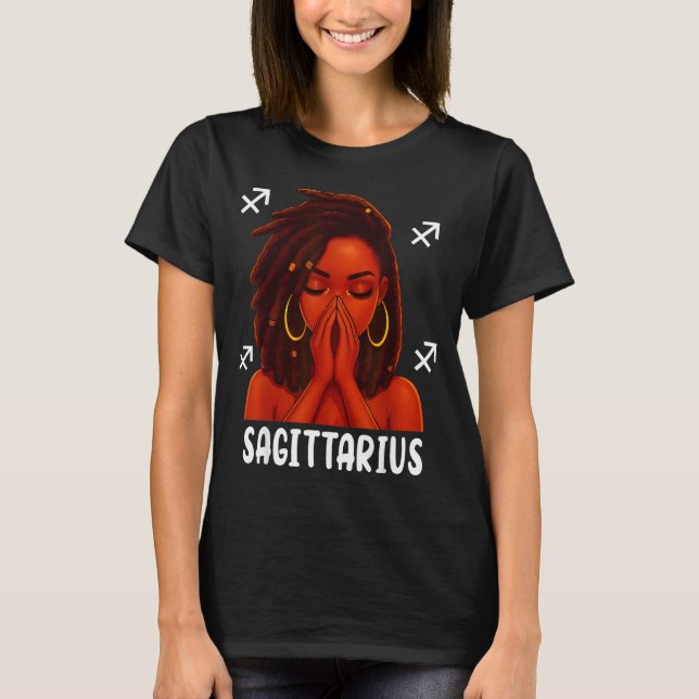 Sagittarius Loc'd Black Woman Pray Christian Zodia T-Shirt (Vorderseite)