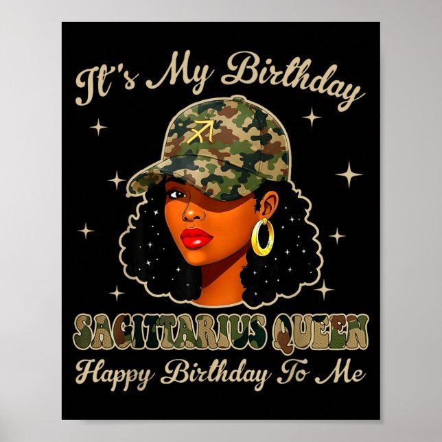 Sagittarius Queen Black Woman With Cap Camo Afro G Poster (Vorne)
