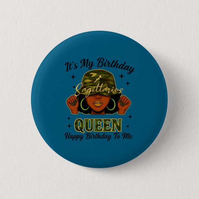 Sagittarius Queen Black Woman With Cap Camo It's M Button (Vorderseite)