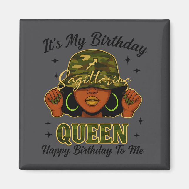Sagittarius Queen Black Woman With Cap Camo It's M Magnet (Vorne)