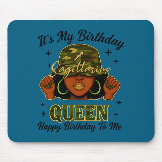 Sagittarius Queen Black Woman With Cap Camo It's M Mousepad (Vorne)