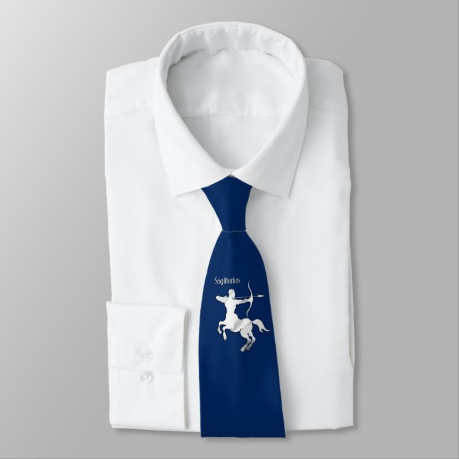 Sagittarius Silver Archer Zodiac Navy Blue Krawatte (Gebunden)