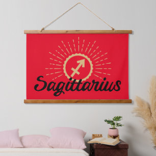Sagittarius Sternexplosion Symbol Rot Wandteppich Mit Holzrahmen