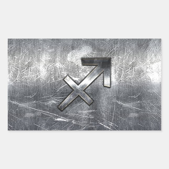 Sagittarius Symbol Grunge Distressed Steel Style Rechteckiger Aufkleber (Vorderseite)