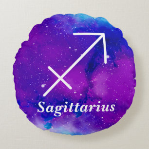 Sagittarius Symbol Lila Blue Space Nebula Rundes Kissen