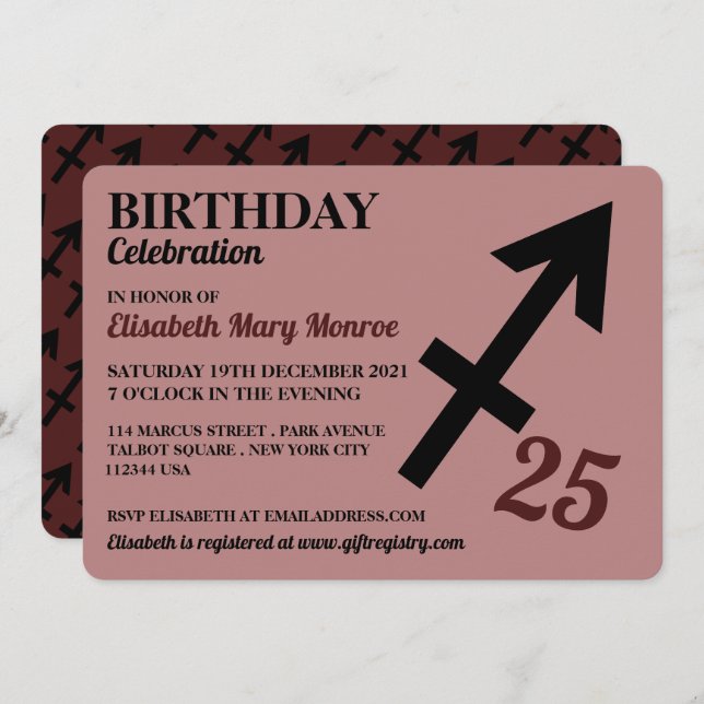 Sagittarius, The Archer, Zodiac Star Sign Birthday Einladung (Vorne/Hinten)