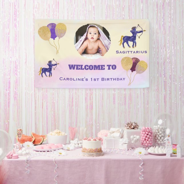 Sagittarius Watercolor 1st Birthday | Photo Sign Banner (Party)