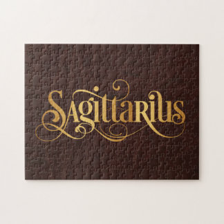 Sagittarius Wirbles Script Gold auf Leder Puzzle