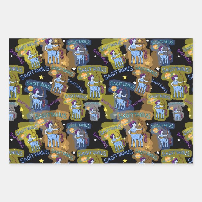 Sagittarius Wrapping Paper Flat Sheet Set 3 Geschenkpapier Set (Vorderseite)