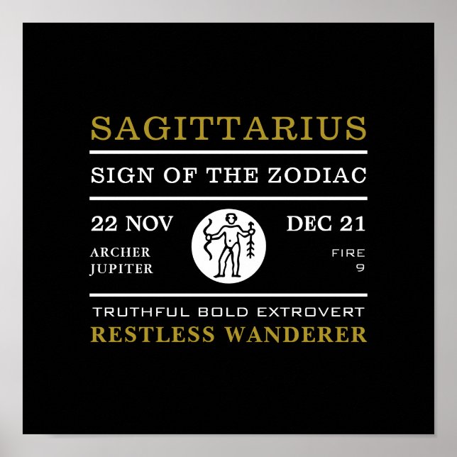 Sagittarius Zeichen des Zodiaks, astrologisch Poster (Vorne)