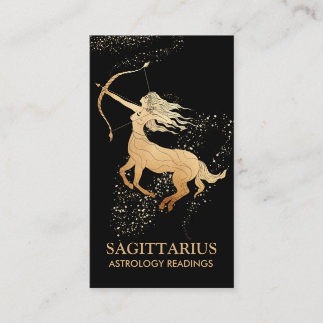 *~* SAGITTARIUS Zodiac Astrologie Lesungen Schwarz Visitenkarte (Vorderseite)