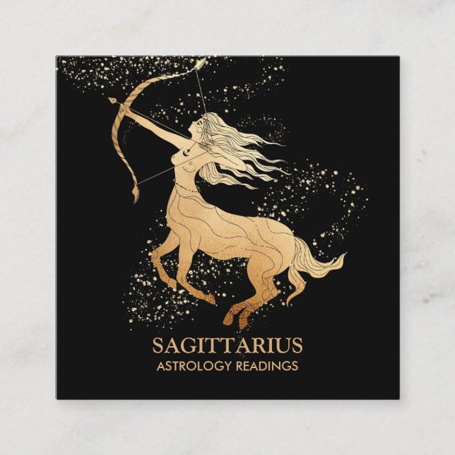 *~* SAGITTARIUS Zodiac Astrologie Readings on Blac Quadratische Visitenkarte (Vorderseite)