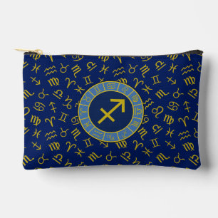 Sagittarius Zodiac+Astrologie Symbole Ptn Gld+Blue Zubehörtasche
