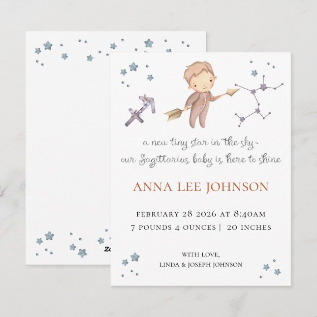 Sagittarius Zodiac Birth Announcement Feiertagskarte (Vorne/Hinten)