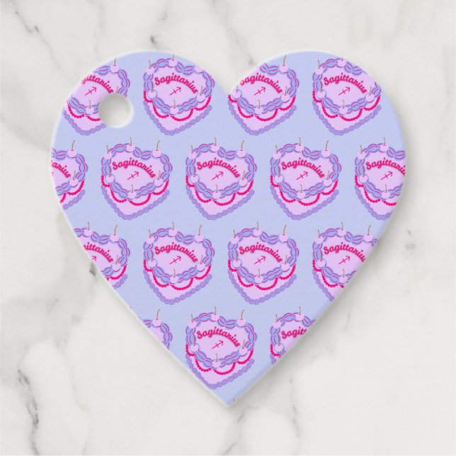 Sagittarius Zodiac Coquette Heart Birthday Cake Geschenkanhänger (Vorderseite)