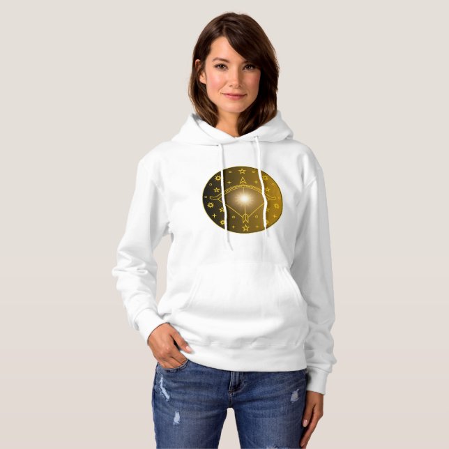 Sagittarius Zodiac Emblem Minimal Celestial Symbol Hoodie (Vorne ganz)