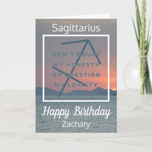 Sagittarius Zodiac Fun Zitat Blue & White Geburtst Karte (Vorderseite)