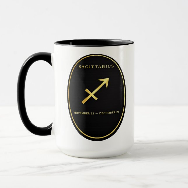 Sagittarius Zodiac Gold Oval Emblem Mug | Luxury A Tasse (Links)